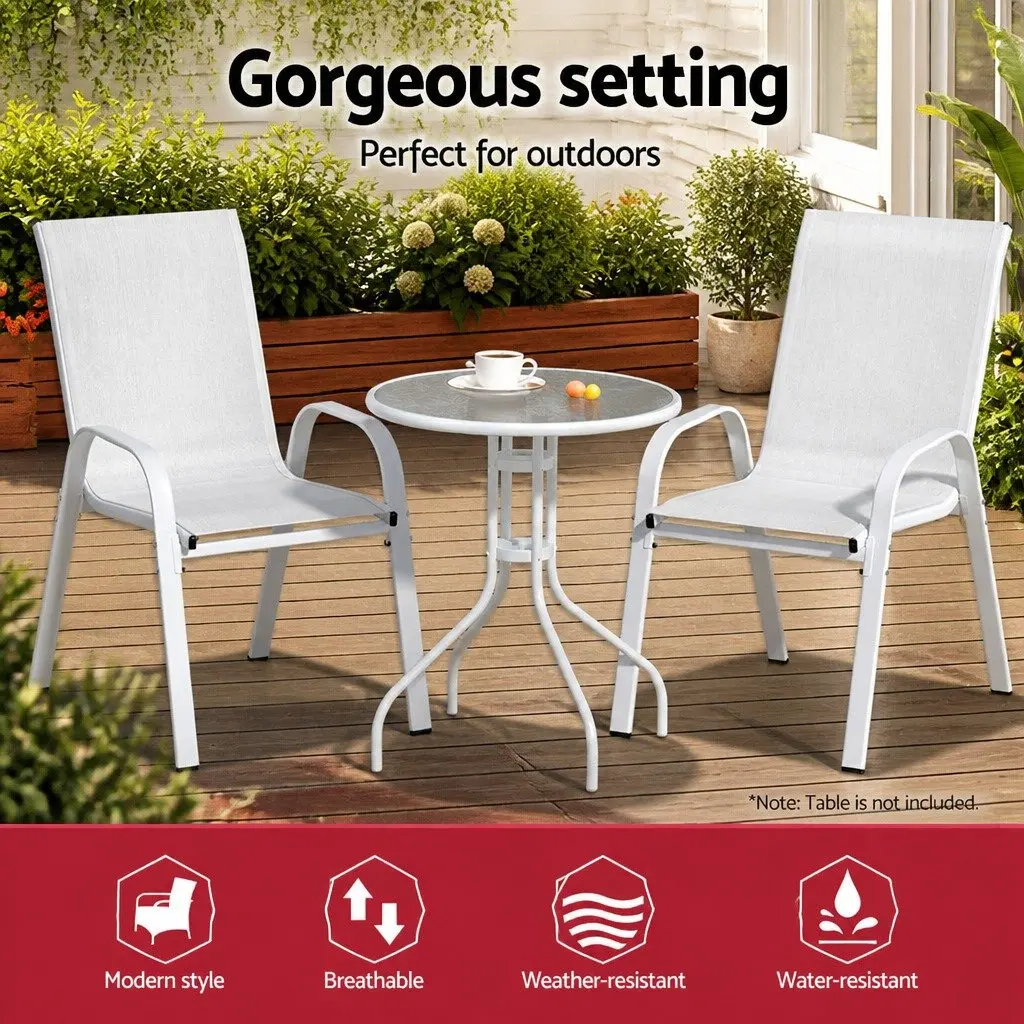 Outdoor Stackable Chairs White Patio Set of 2