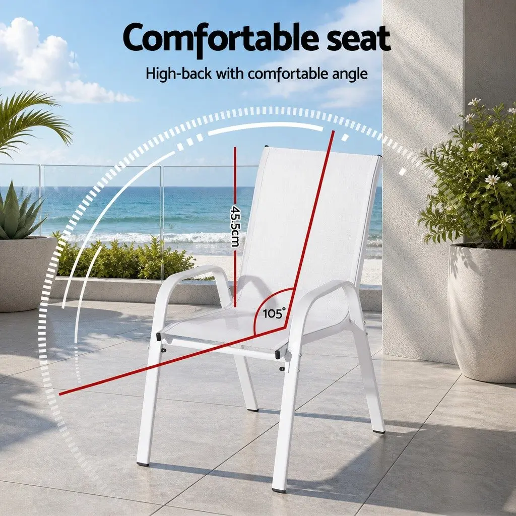 Outdoor Stackable Chairs White Patio Set of 2