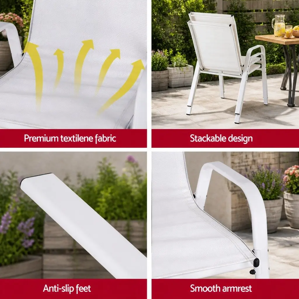 Outdoor Stackable Chairs White Patio Set of 2