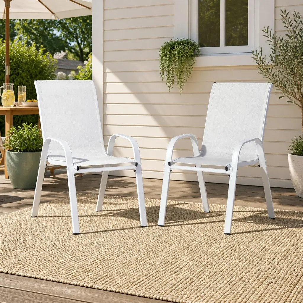 Outdoor Stackable Chairs White Patio Set of 2