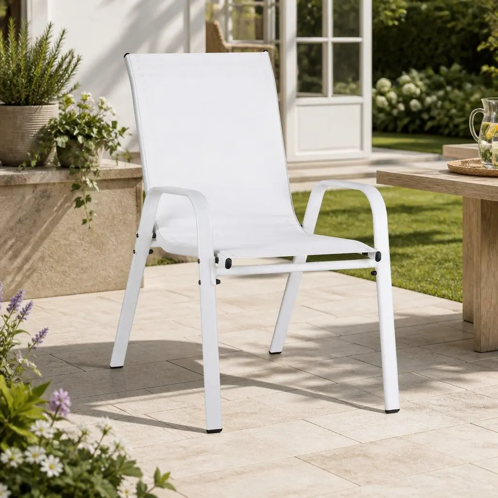 4-Piece Stackable Outdoor Dining Chairs in White