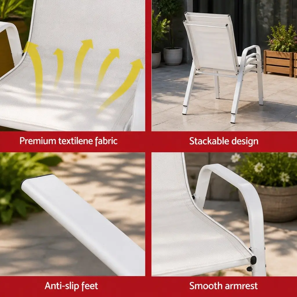 4-Piece Stackable Outdoor Dining Chairs in White