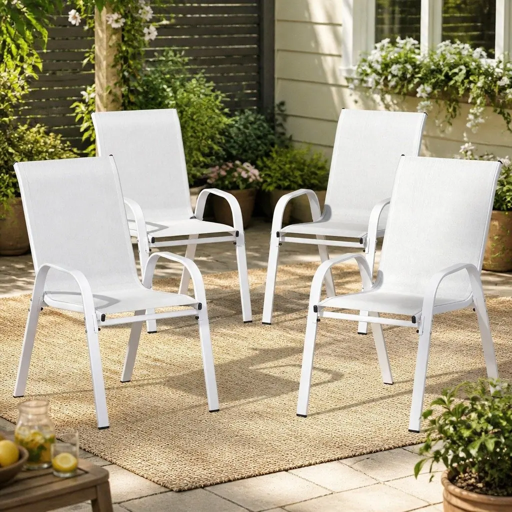 4-Piece Stackable Outdoor Dining Chairs in White