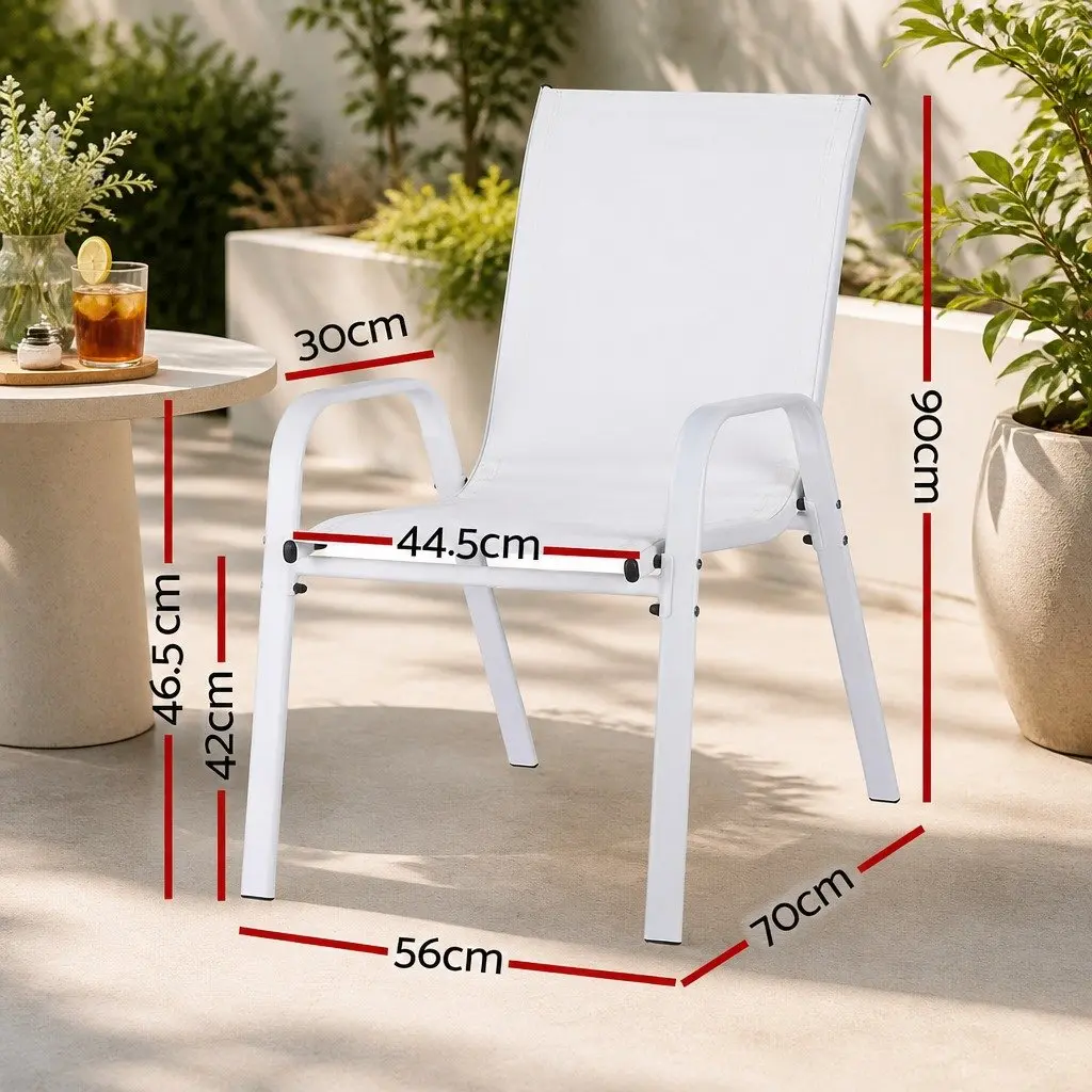 Outdoor Dining Chairs Steel Frame Textilene Fabric White Set 6 Piece