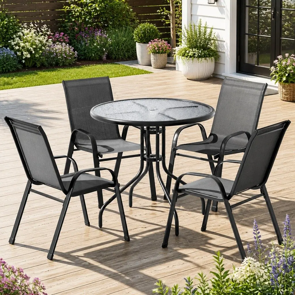 5 Piece Outdoor Dining Set with Stackable Chairs