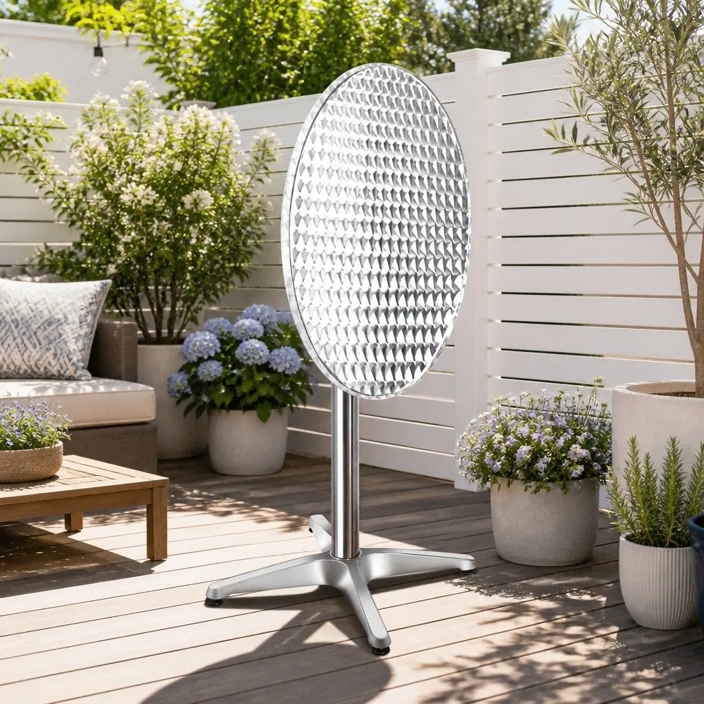 Outdoor Bar Table Stainless Steel 60cm Round Adjustable Height 70cm 110cm Silver Set of 2 Foldable Portable