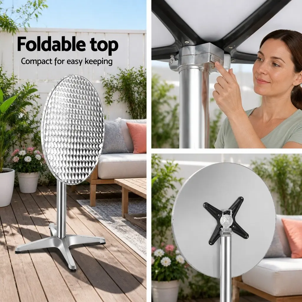 Outdoor Bar Table Stainless Steel 60cm Round Adjustable Height 70cm 110cm Silver Set of 2 Foldable Portable