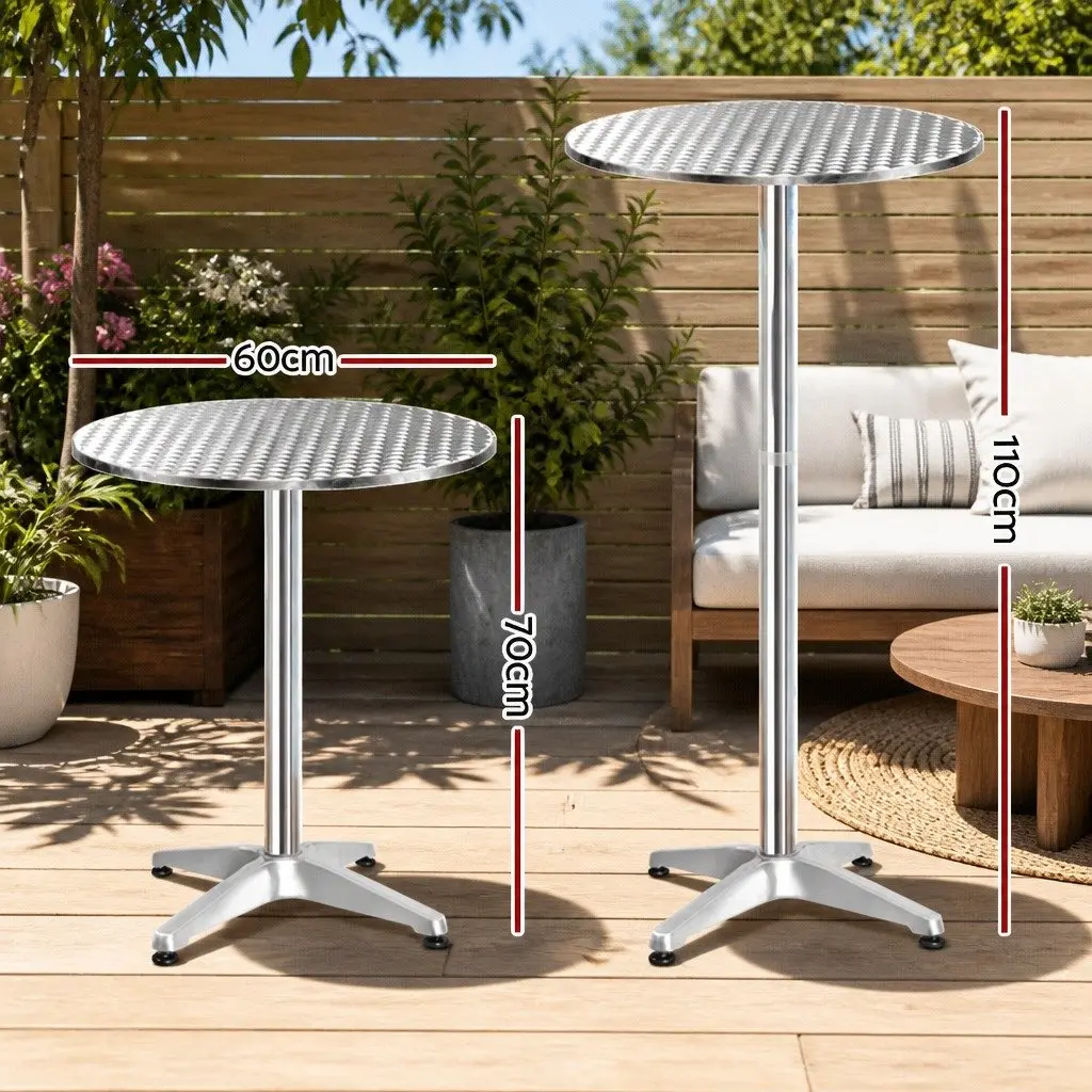 Outdoor Bar Tables Stainless Steel 60cm Round Adjustable Height 70cm 110cm Silver Set of 6 Foldable