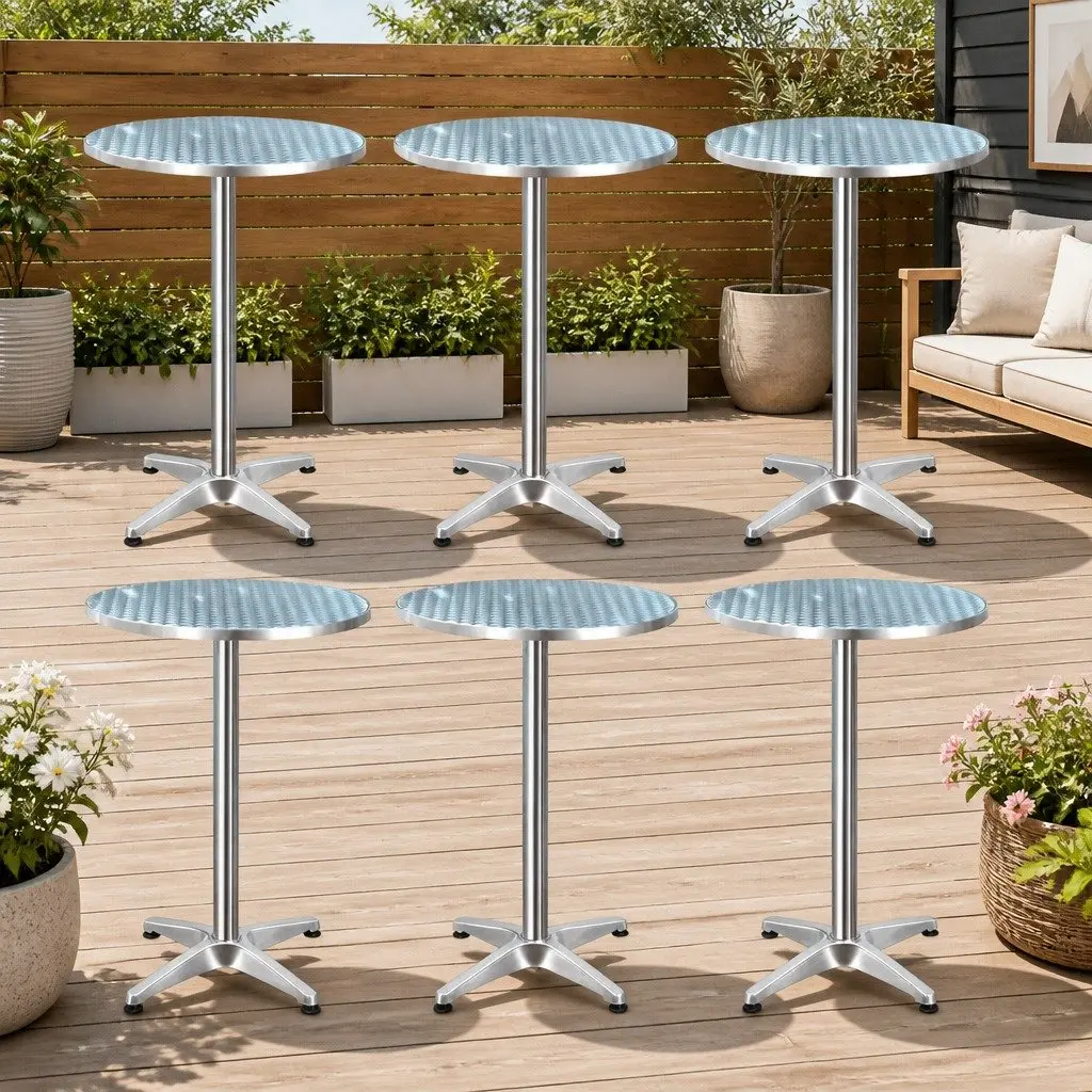 Outdoor Bar Tables Stainless Steel 60cm Round Adjustable Height 70cm 110cm Silver Set of 6 Foldable