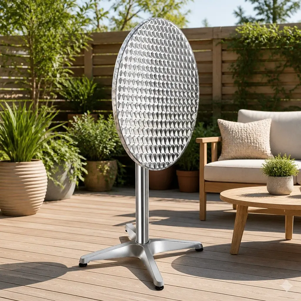 Outdoor Bar Tables Stainless Steel 60cm Round Adjustable Height 70cm 110cm Silver Set of 6 Foldable