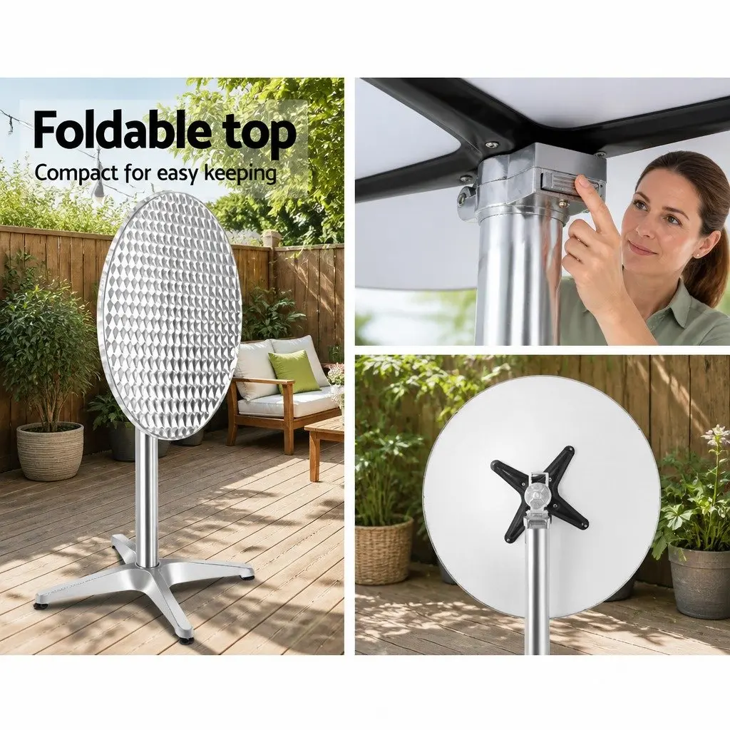 Outdoor Bar Tables Stainless Steel 60cm Round Adjustable Height 70cm 110cm Silver Set of 6 Foldable