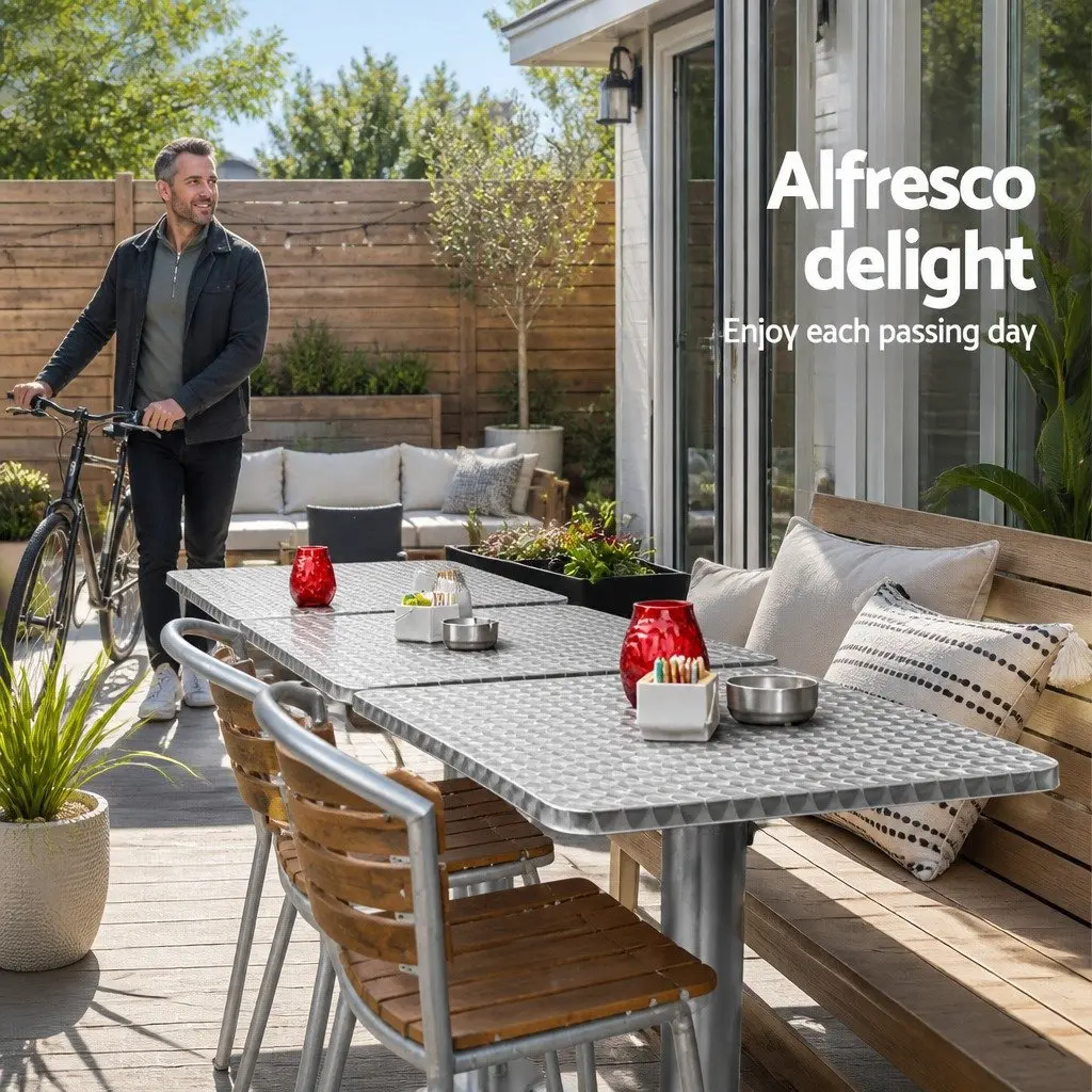 Outdoor Bar Table Stainless Steel 60x60cm Adjustable Height Silver