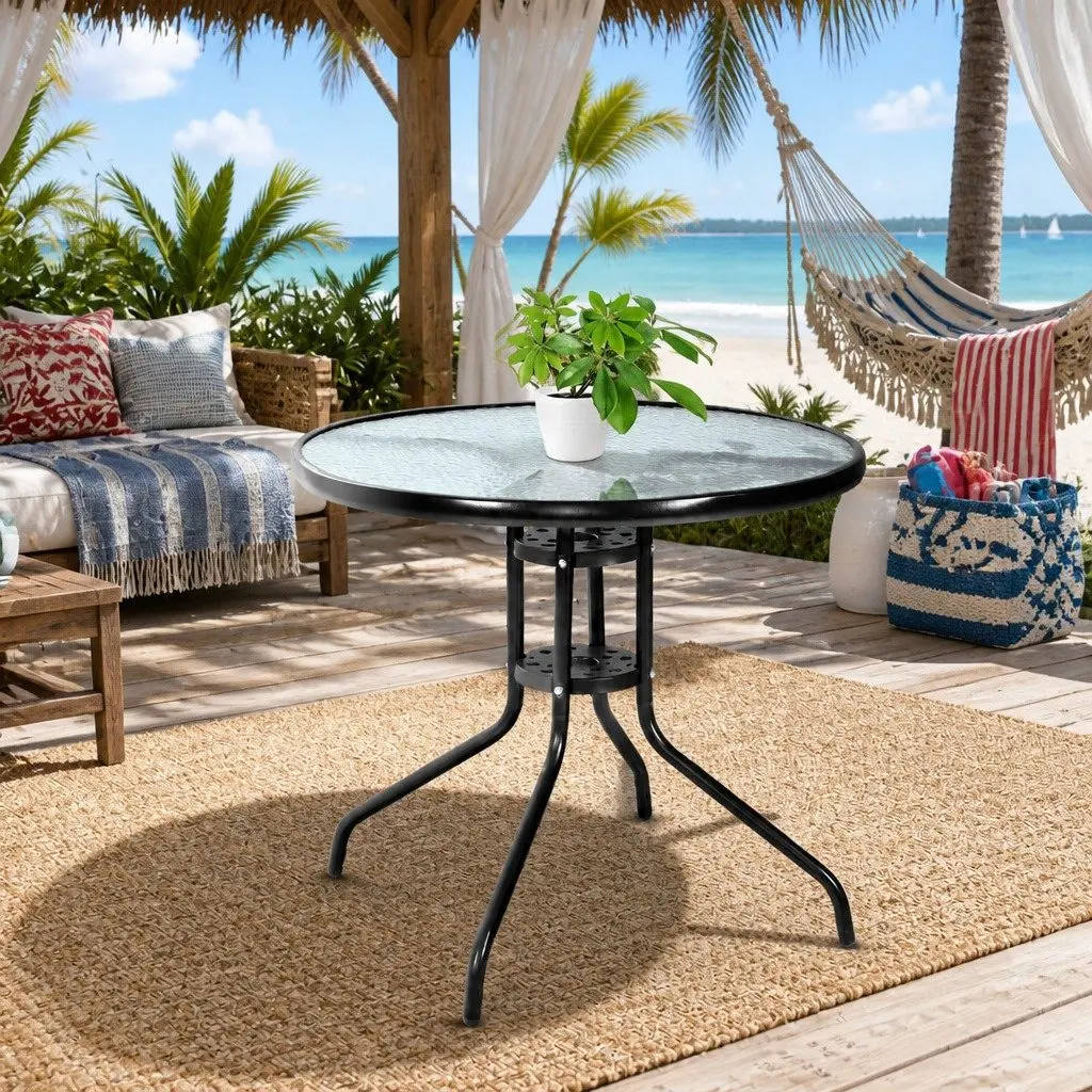 Outdoor Bar Table with Tempered Glass Top