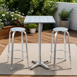 3-Piece Outdoor Bar Set Height Adjustable Bistro Table with 2 Stools Square Cafe