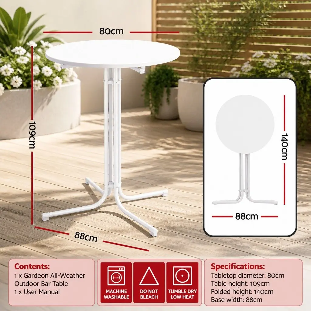 Round Bar Table Steel MDF 80cm White 109cm High