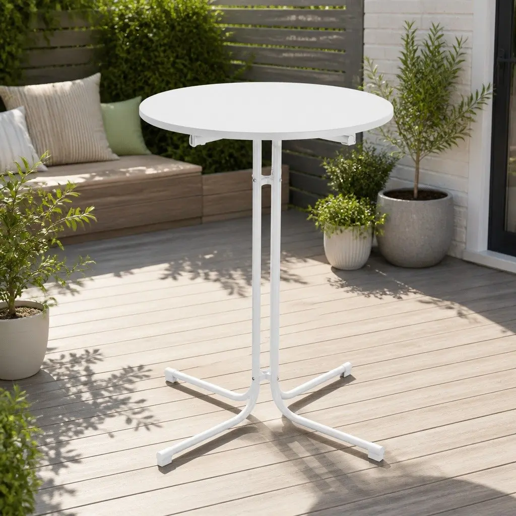 Round Bar Table Steel MDF 80cm White 109cm High
