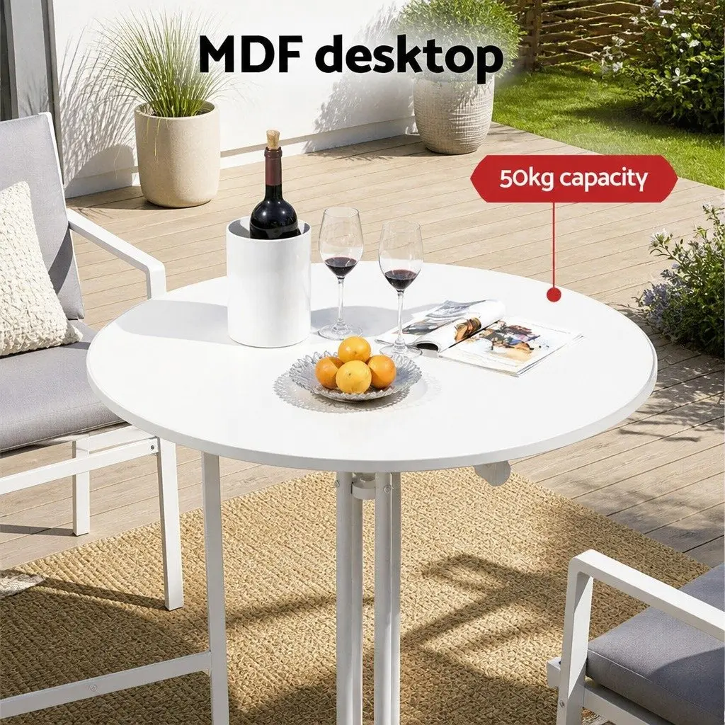 Round Bar Table Steel MDF 80cm White 109cm High