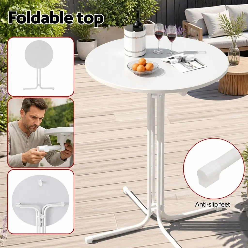 Round Bar Table Steel MDF 80cm White 109cm High