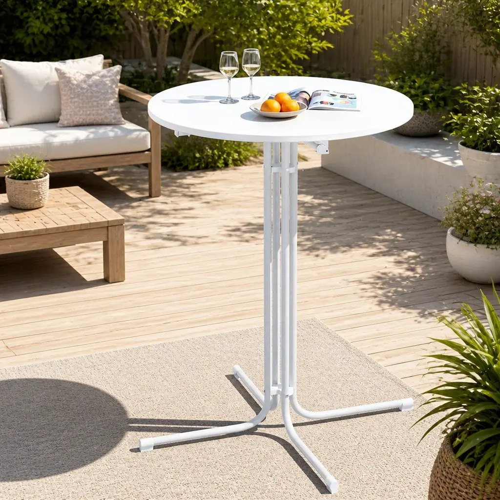 Round Bar Table Steel MDF 80cm White 109cm High
