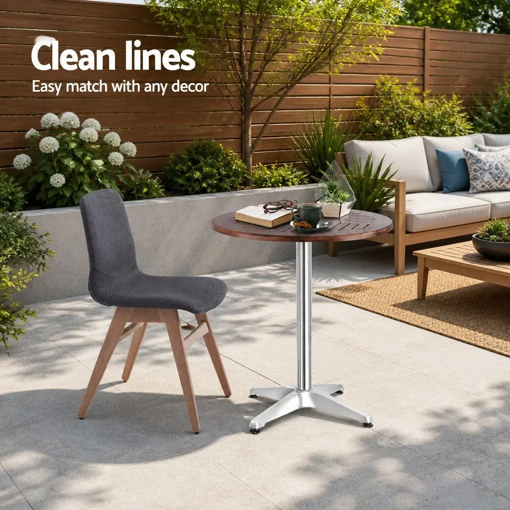 Outdoor Bar Table Hardwood Top 60cm Foldable Adjustable Height Aluminium Silver