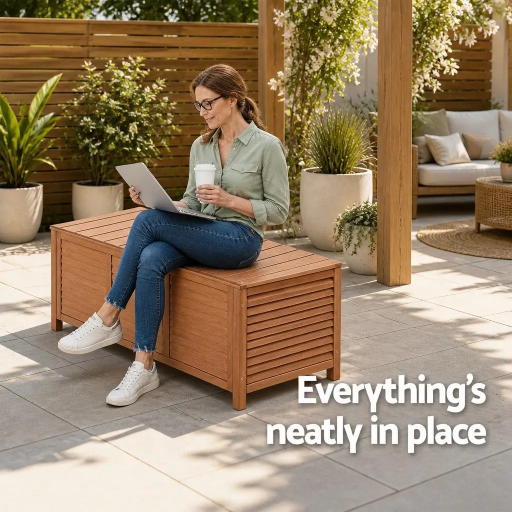 Wooden Outdoor Storage Bench Box 210L