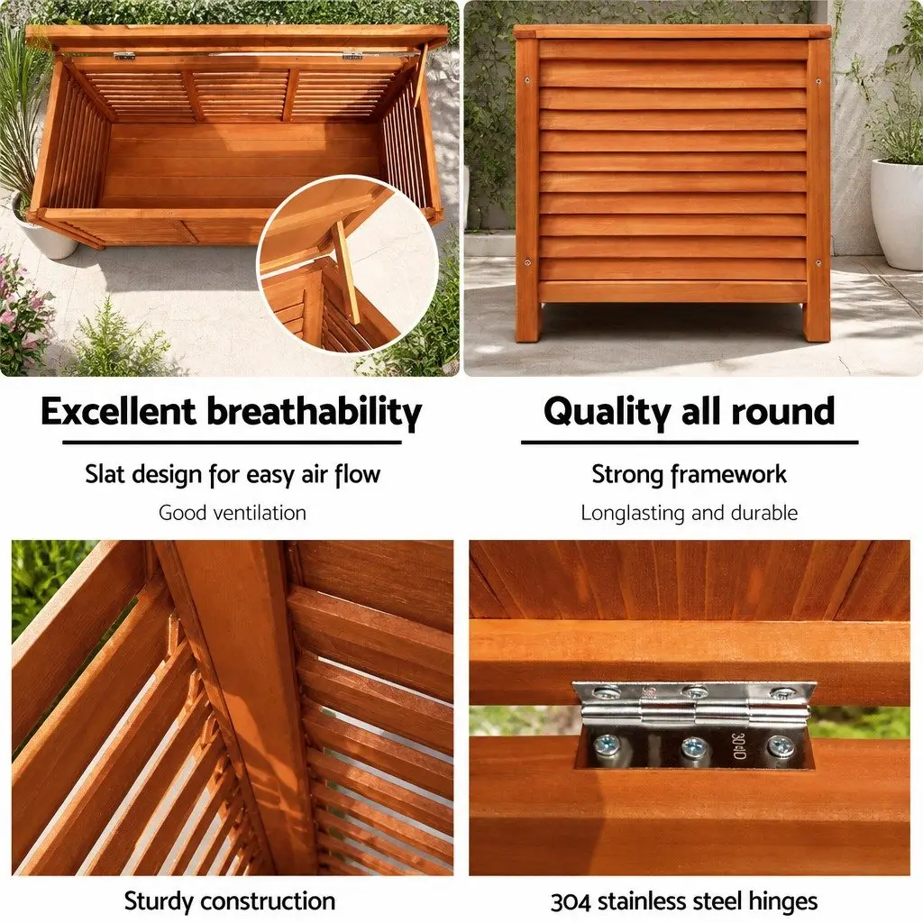 Wooden Outdoor Storage Bench Box 210L