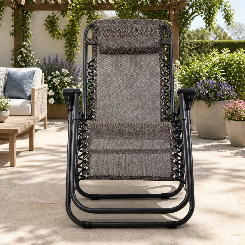 Beige 2PC Zero Gravity Reclining Chair Outdoor Lounger