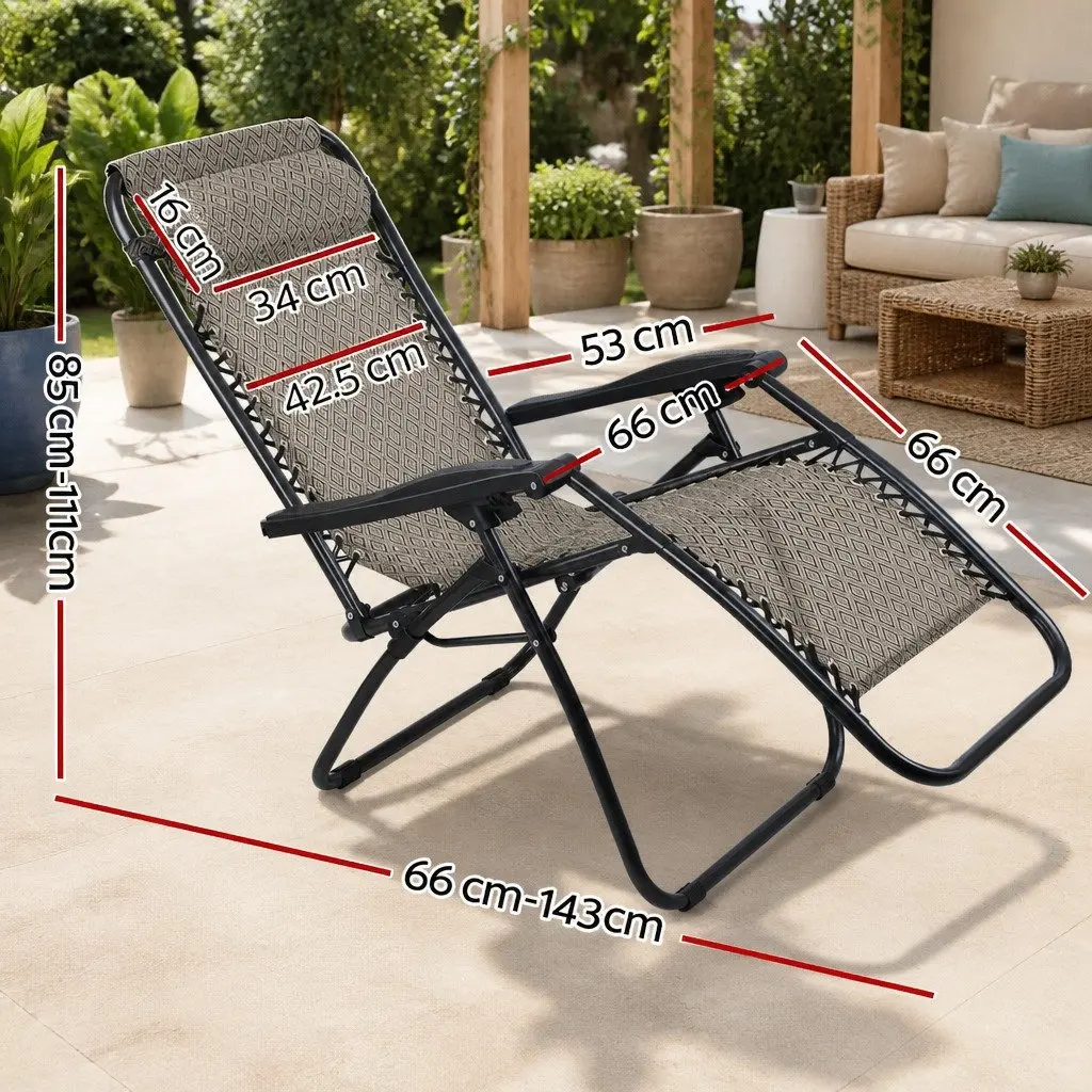 Beige 2PC Zero Gravity Reclining Chair Outdoor Lounger
