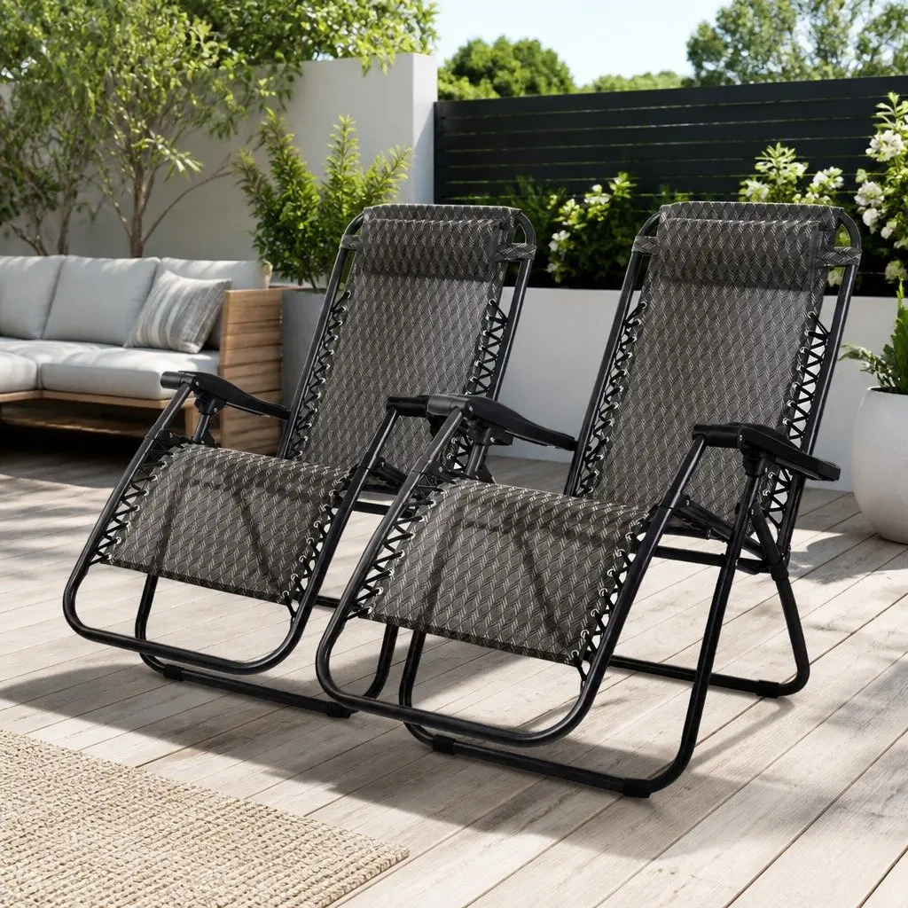 2PC Zero Gravity Chair Folding Outdoor Recliner Adjustable Lounge Camping Grey