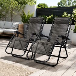 2PC Zero Gravity Chair Folding Outdoor Recliner Adjustable Lounge Camping Grey