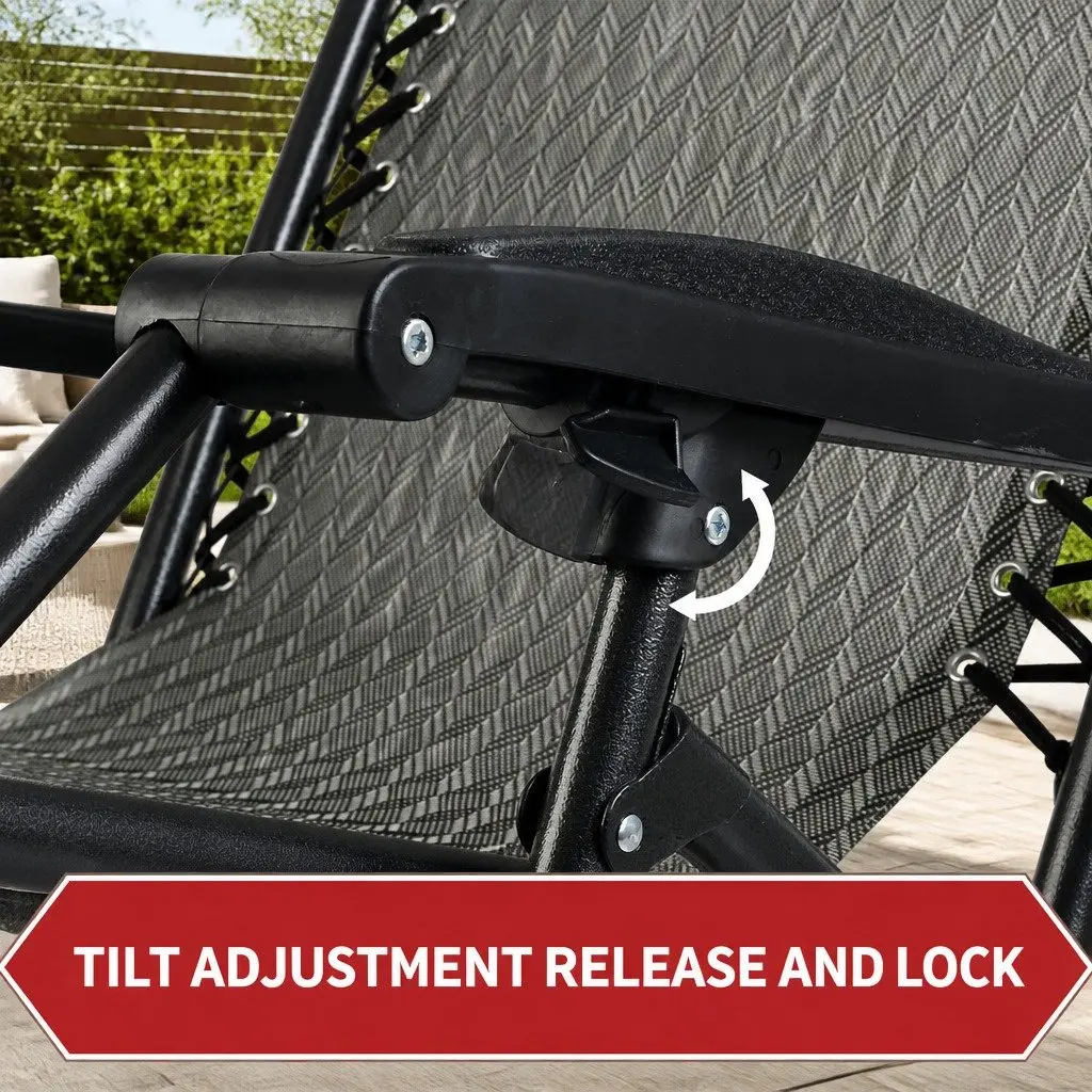 2PC Zero Gravity Chair Folding Outdoor Recliner Adjustable Lounge Camping Grey