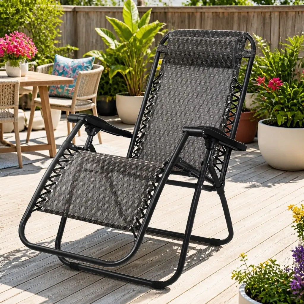 Adjustable Grey Zero Gravity Recliner Folding Chair