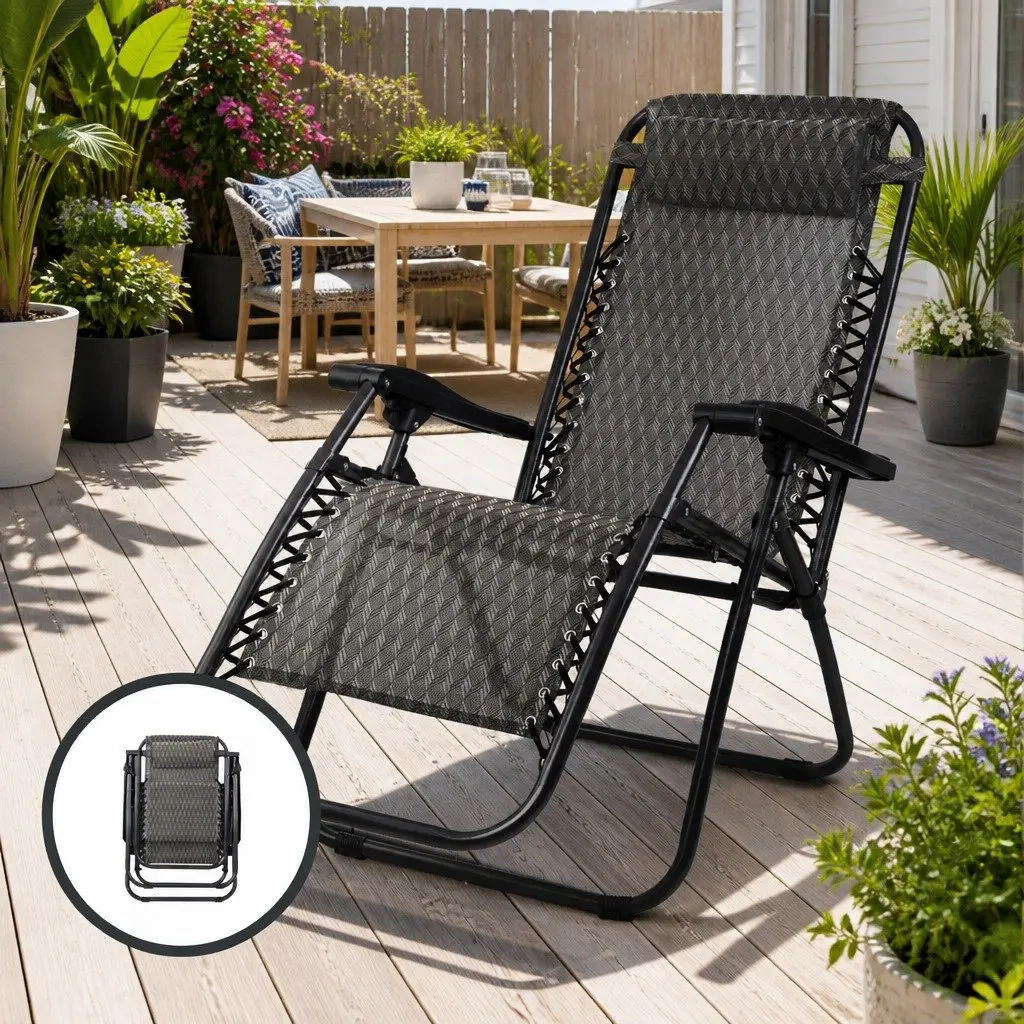 Adjustable Grey Zero Gravity Recliner Folding Chair