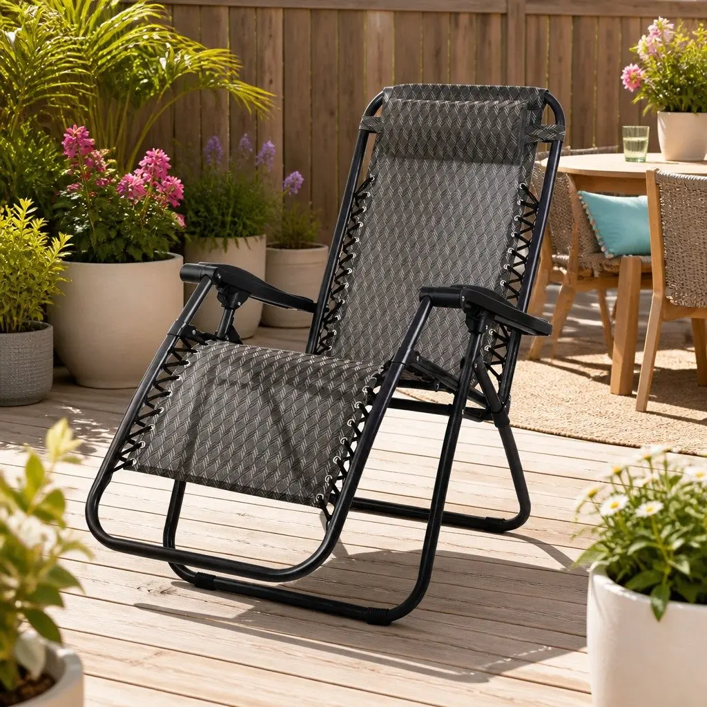 Adjustable Grey Zero Gravity Recliner Folding Chair