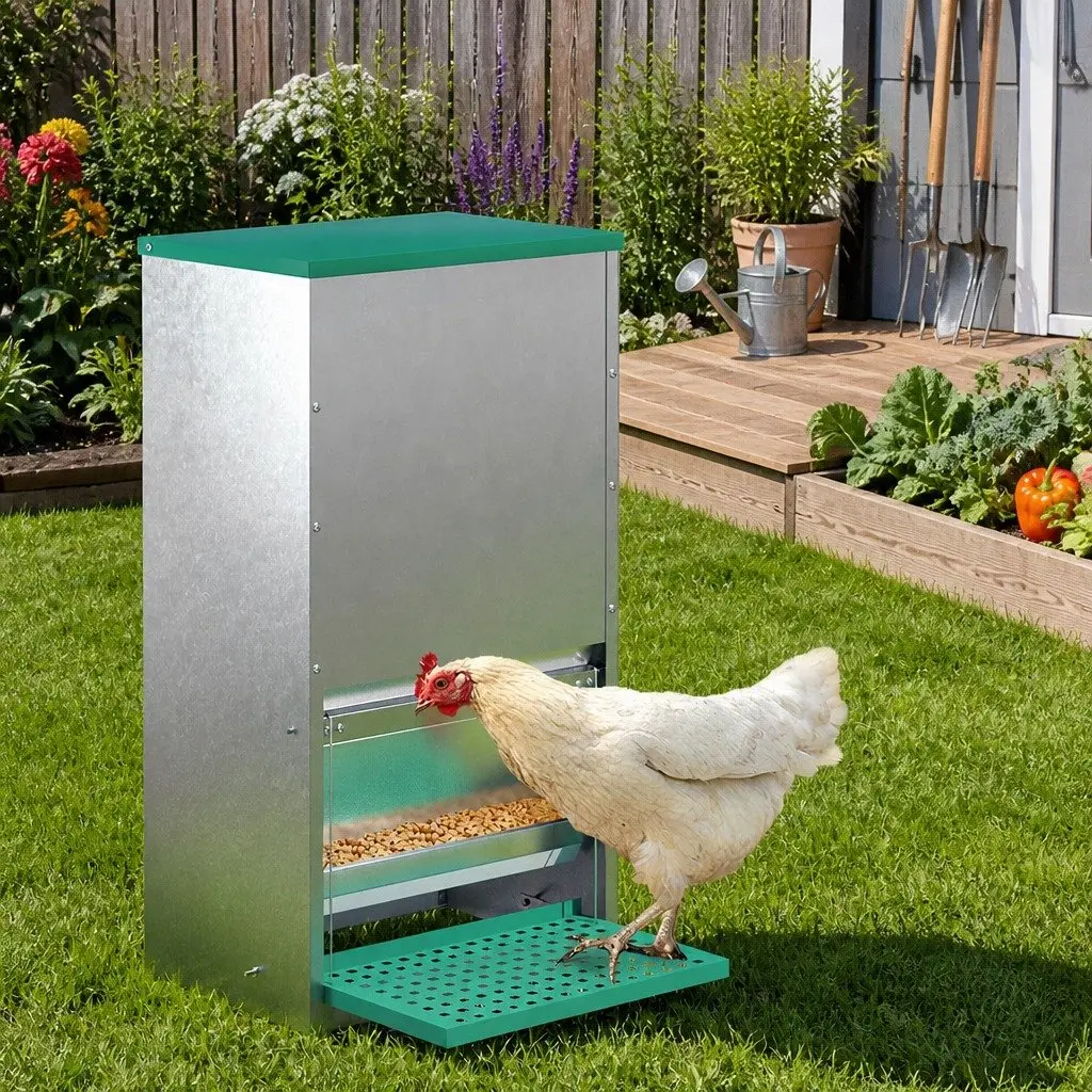 Automatic Chicken Feeder Galvanised Steel 30L Silver and Green