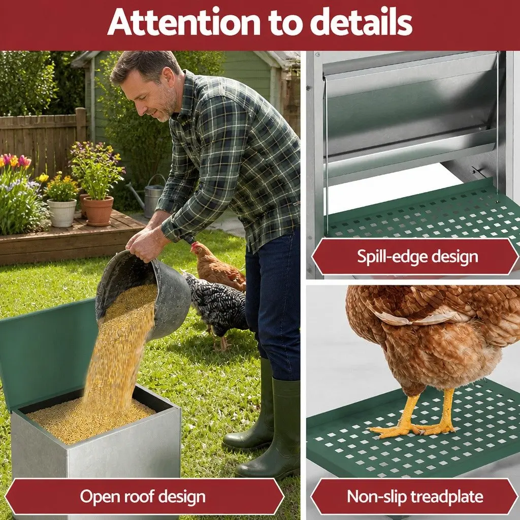 Automatic Chicken Feeder Galvanised Steel 30L Silver and Green