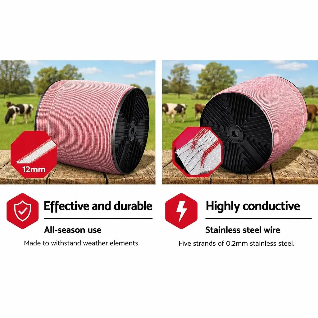 Electric Fence Poly Tape 1200M 12mm Red White