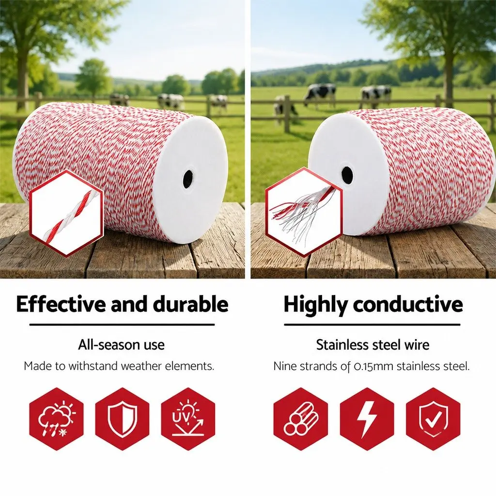 Electric Fence Poly Wire 2000M Red White