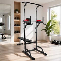 Multi-Function Exercise Tower Bench Press Chin Up Bar Home Gym Station Grey