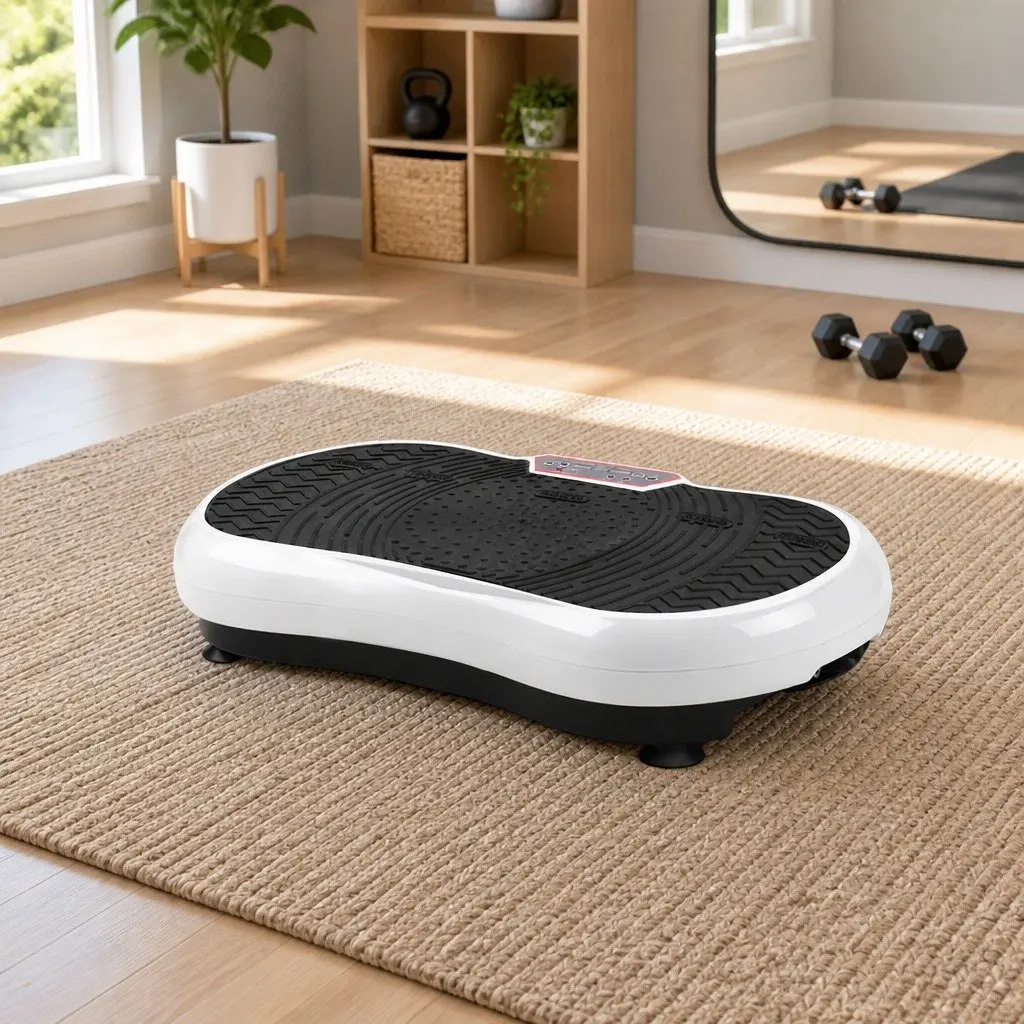 Vibration Exercise Machine Platform Fitness Plate Home Gym Whole Body Trainer White 70x39x13cm