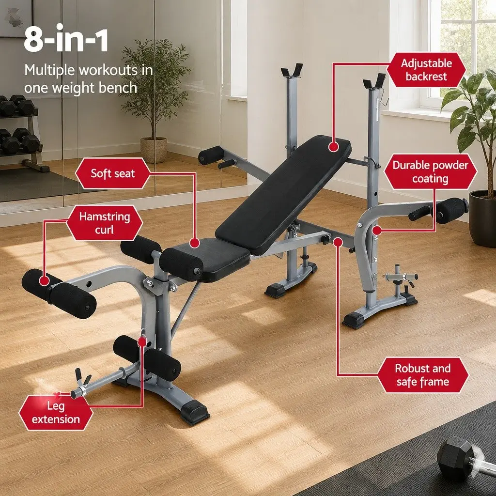 Adjustable 8-in-1 Weight Bench for Home Gym Training