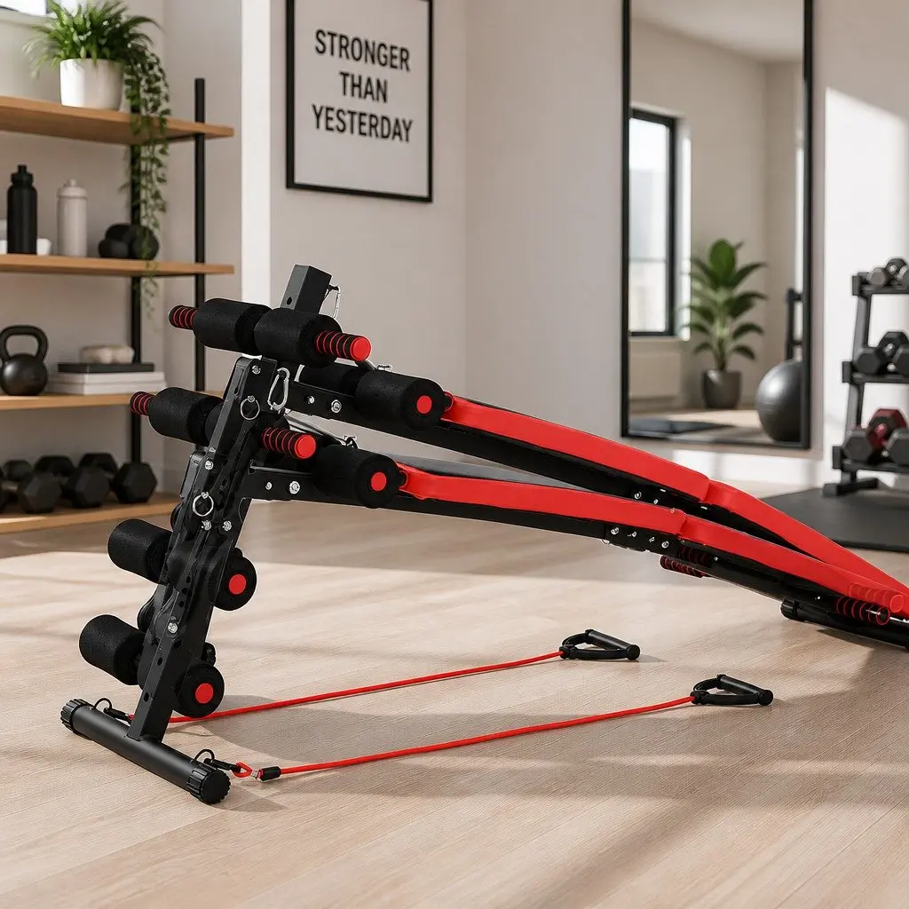 Foldable Exercise Bench Steel Adjustable Home Gym Equipment Black Red