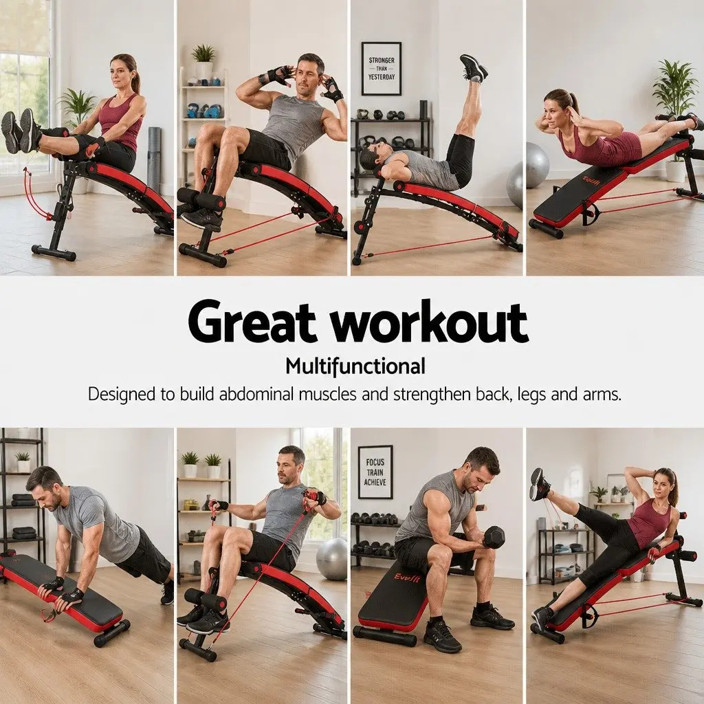 Foldable Exercise Bench Steel Adjustable Home Gym Equipment Black Red