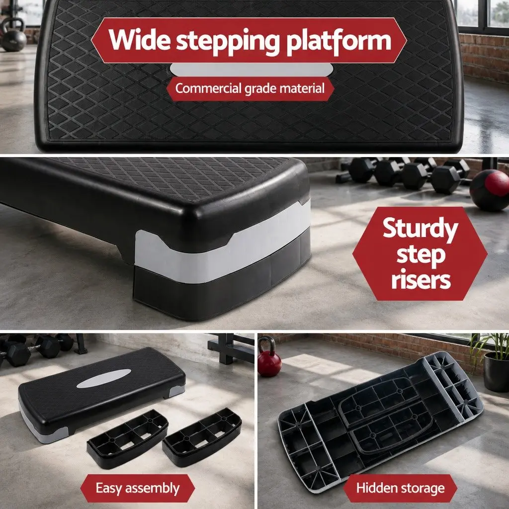 Aerobic Step Platform Adjustable Fitness Training Stepper Grey 66cm x 26cm x 15.5cm