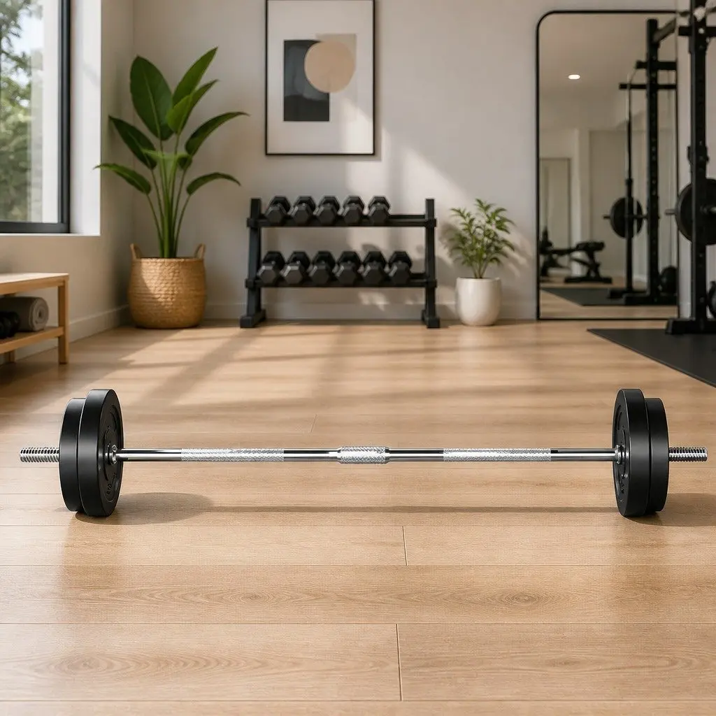 Barbell Set Rubber Coated Weight Plates 38kg Steel 168cm Black