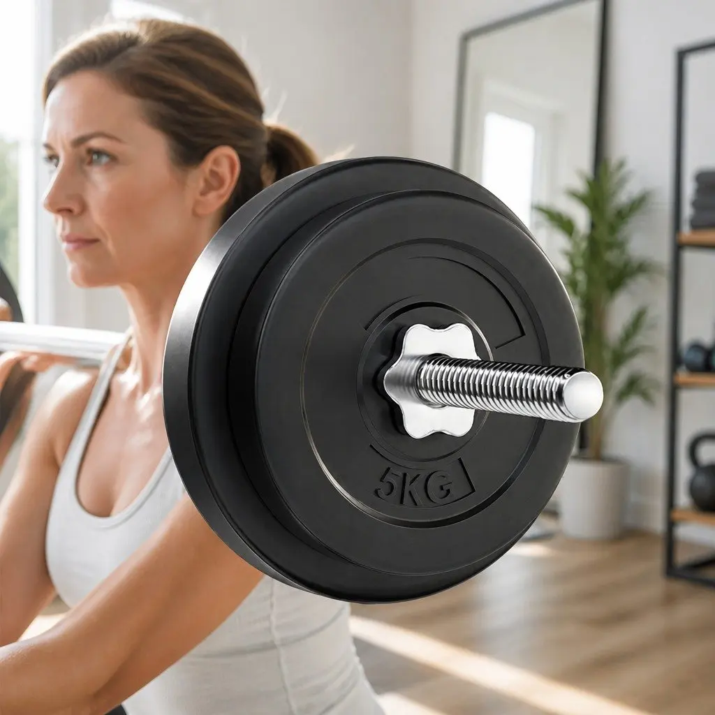 Barbell Set Rubber Coated Weight Plates 38kg Steel 168cm Black