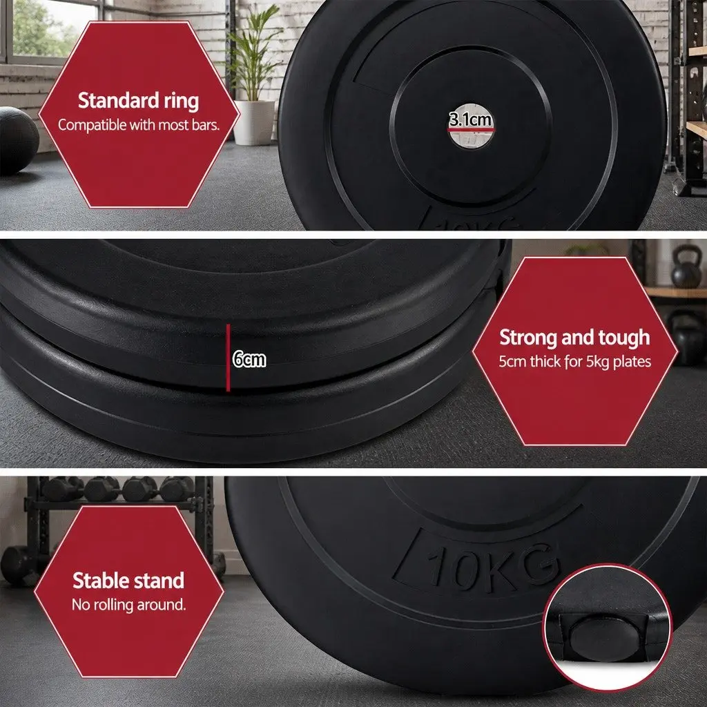 Barbell Set Steel 168cm Black Weight Plates 58kg Home Gym Exercise