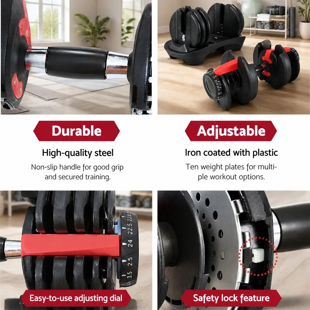 Adjustable Dumbbell Set 24kg with Weight Plates