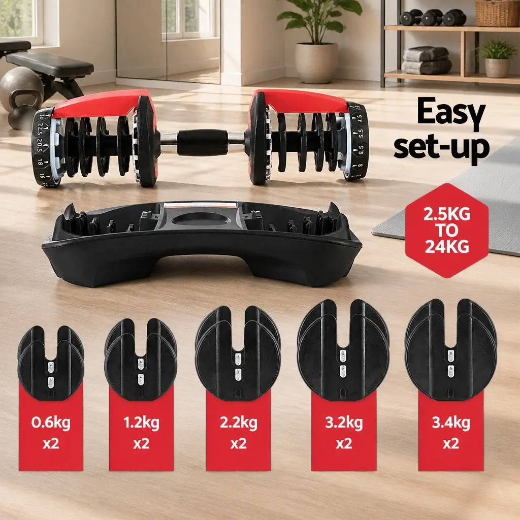 Adjustable Dumbbell Set 24kg with Weight Plates