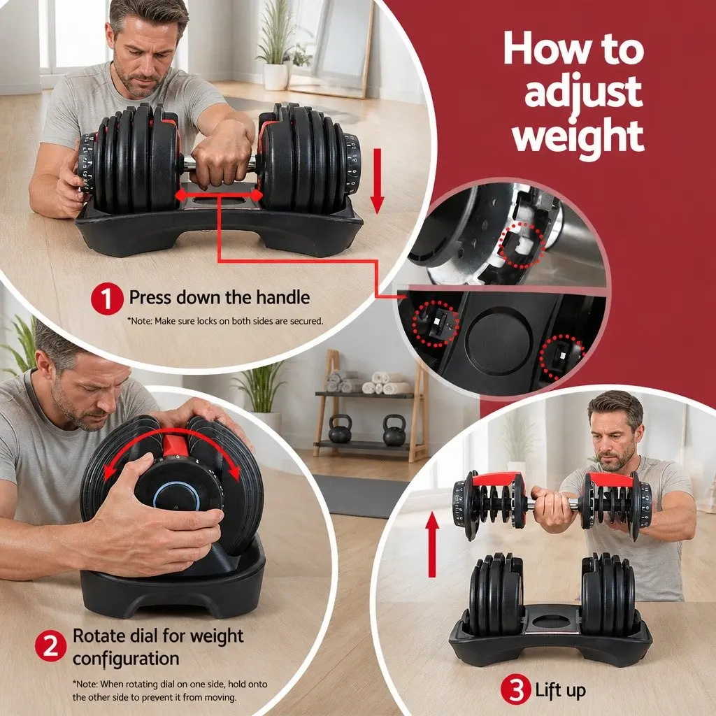 Adjustable Dumbbell Set 24kg with Weight Plates